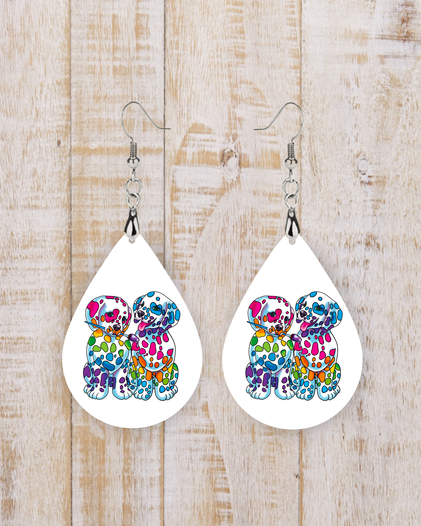 Lisa Frank Inspired Puppy 1 inch hypoallergenic Earrings
