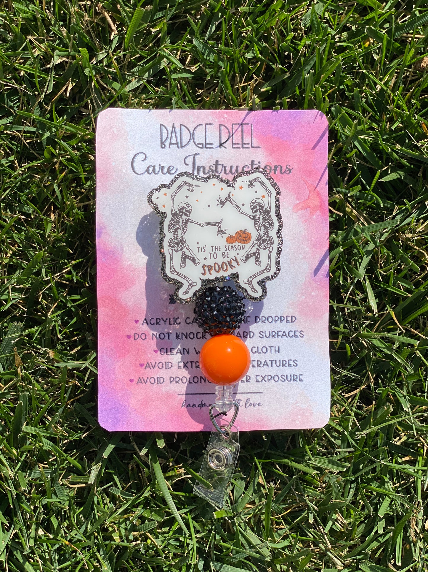 Spooky Skeleton Badge Reel Halloween Beads