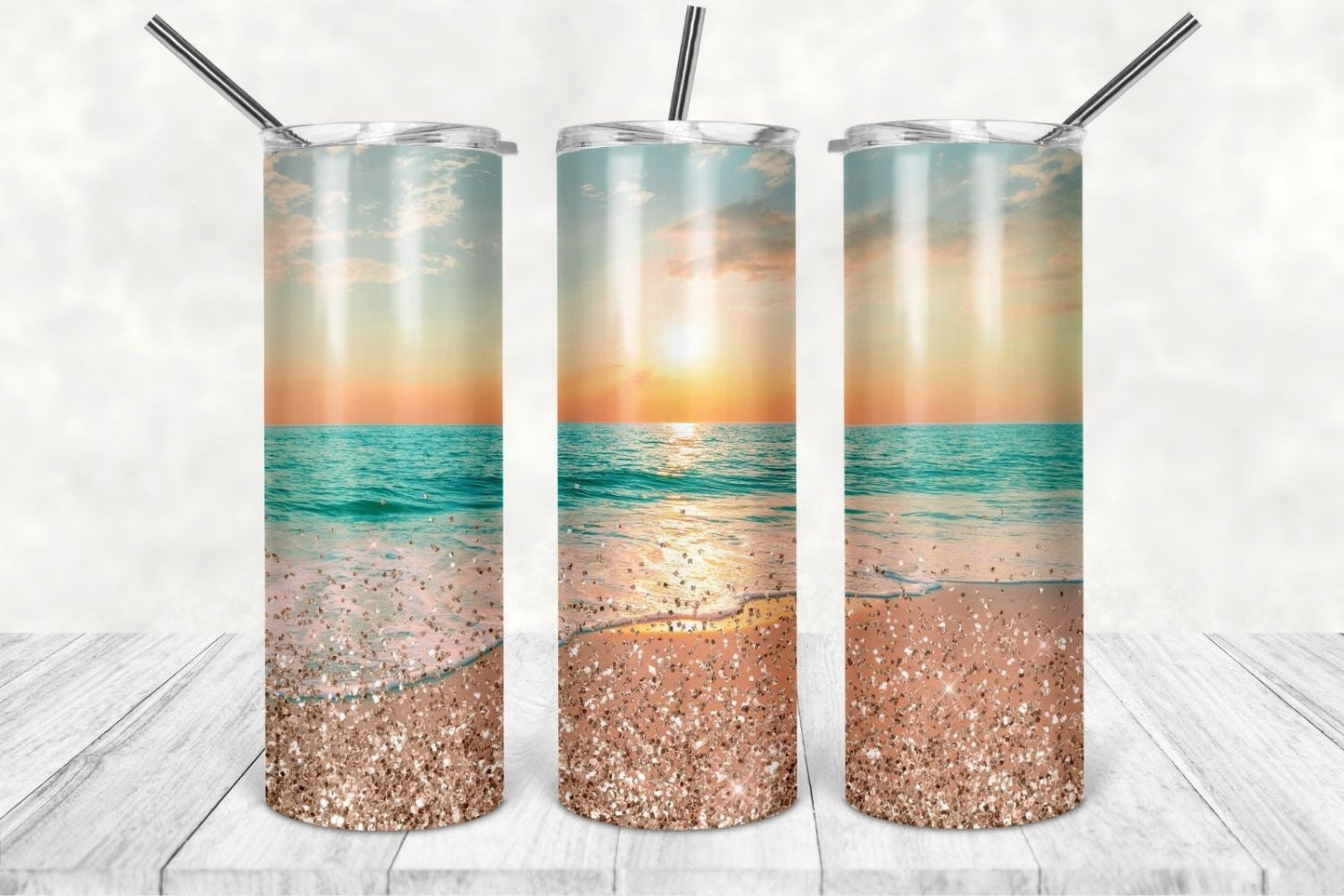 Beach Glitter 20oz Straight Tumbler