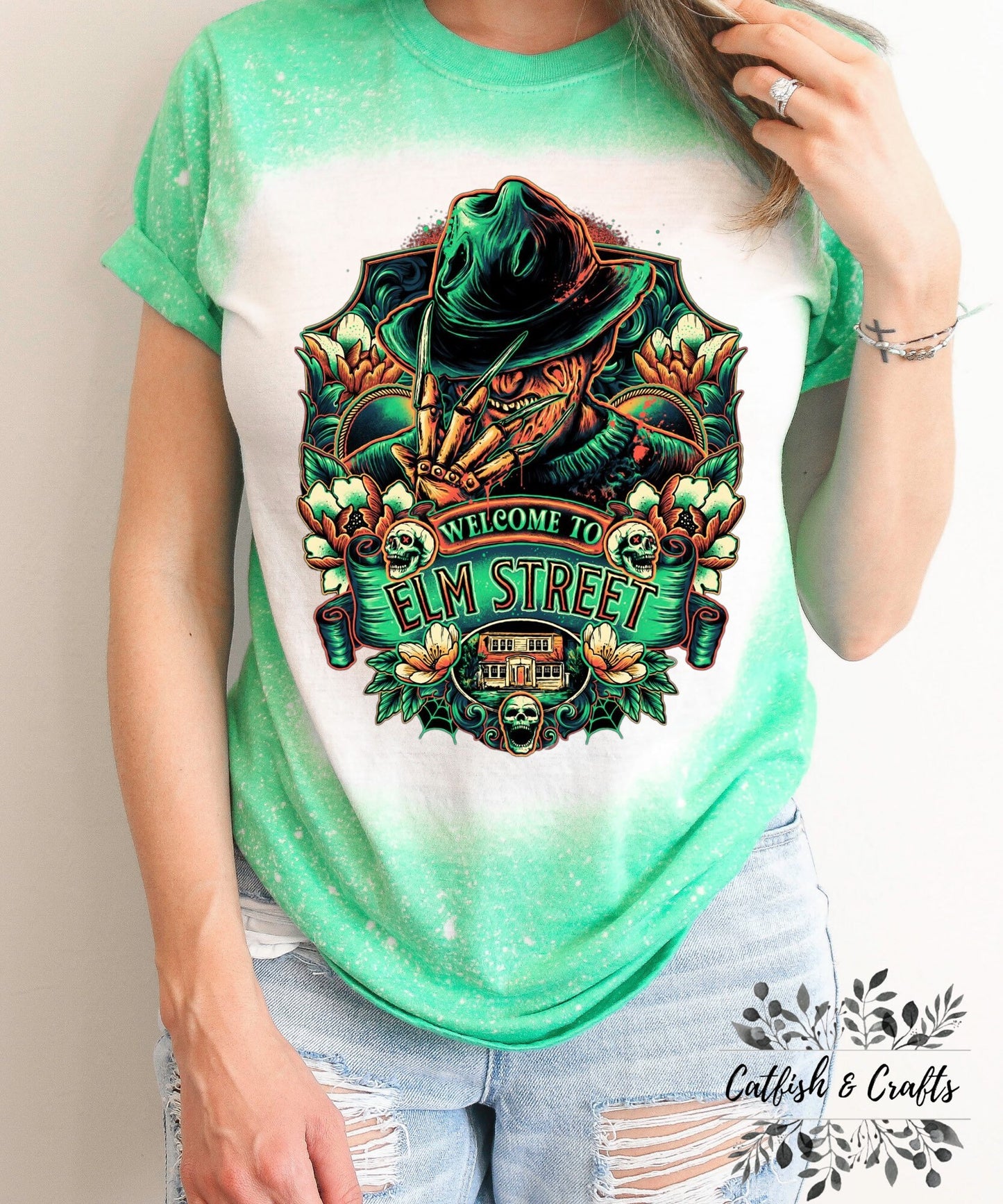 Welcome to Elm Street Halloween Horror Bleached Tee
