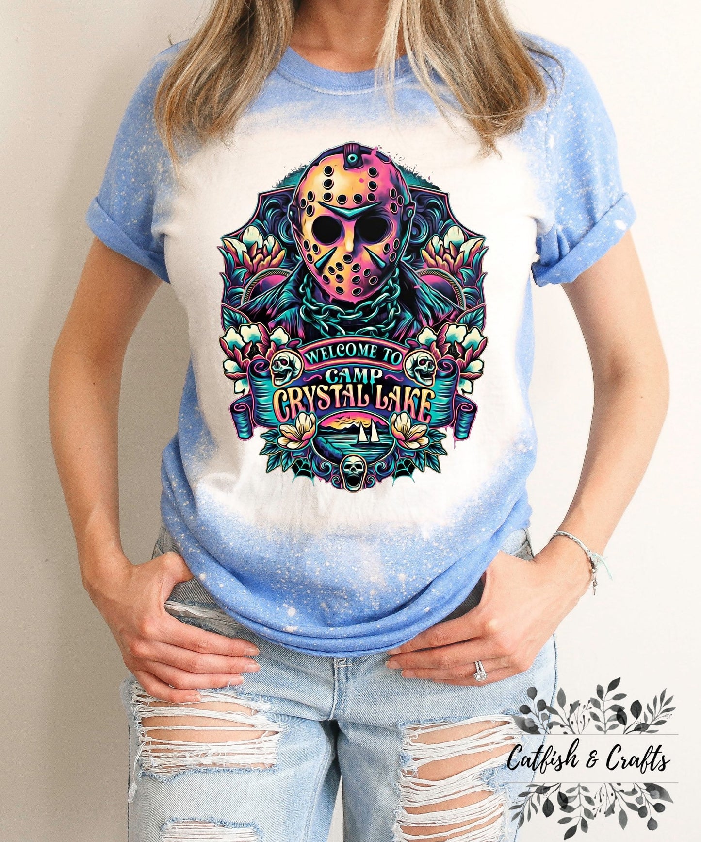 Welcome to Camp Crystal Lake Halloween Horror Bleached Tee