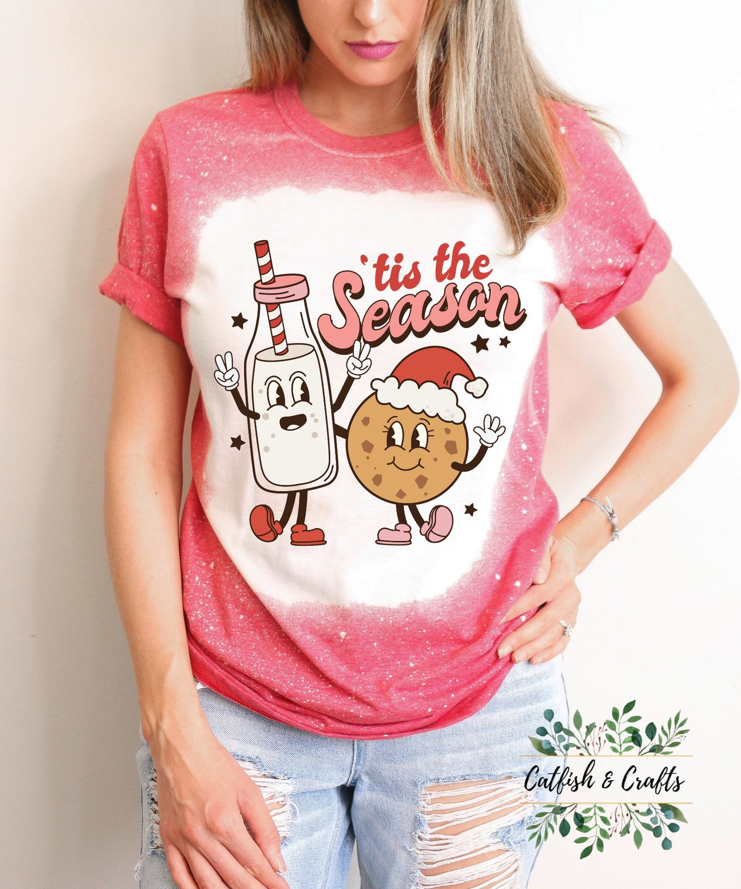 Tis the Season, Holiday, Christmas Bleached Tee