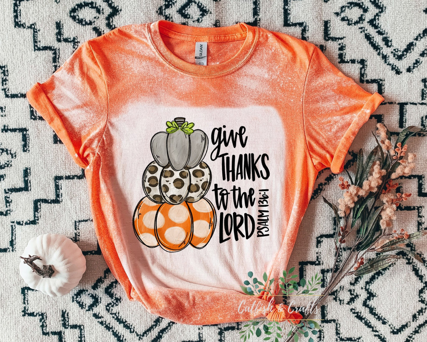 Thankful, Fall, Thanksgiving, Pumpkin Bleached Tee