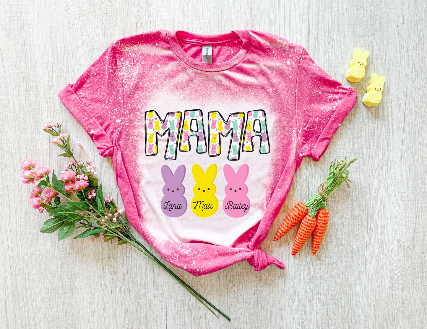 Custom Mama Peeps Easter Bleached Tee