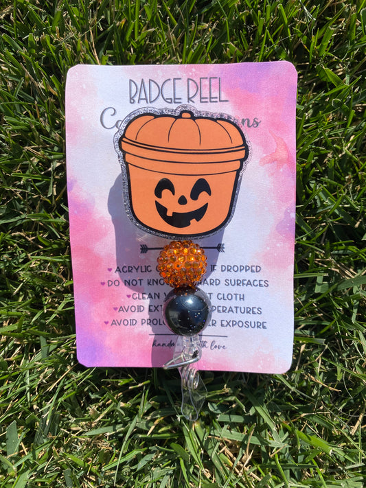 Boo Bucket Pumpkin Badge Reel Halloween Beads