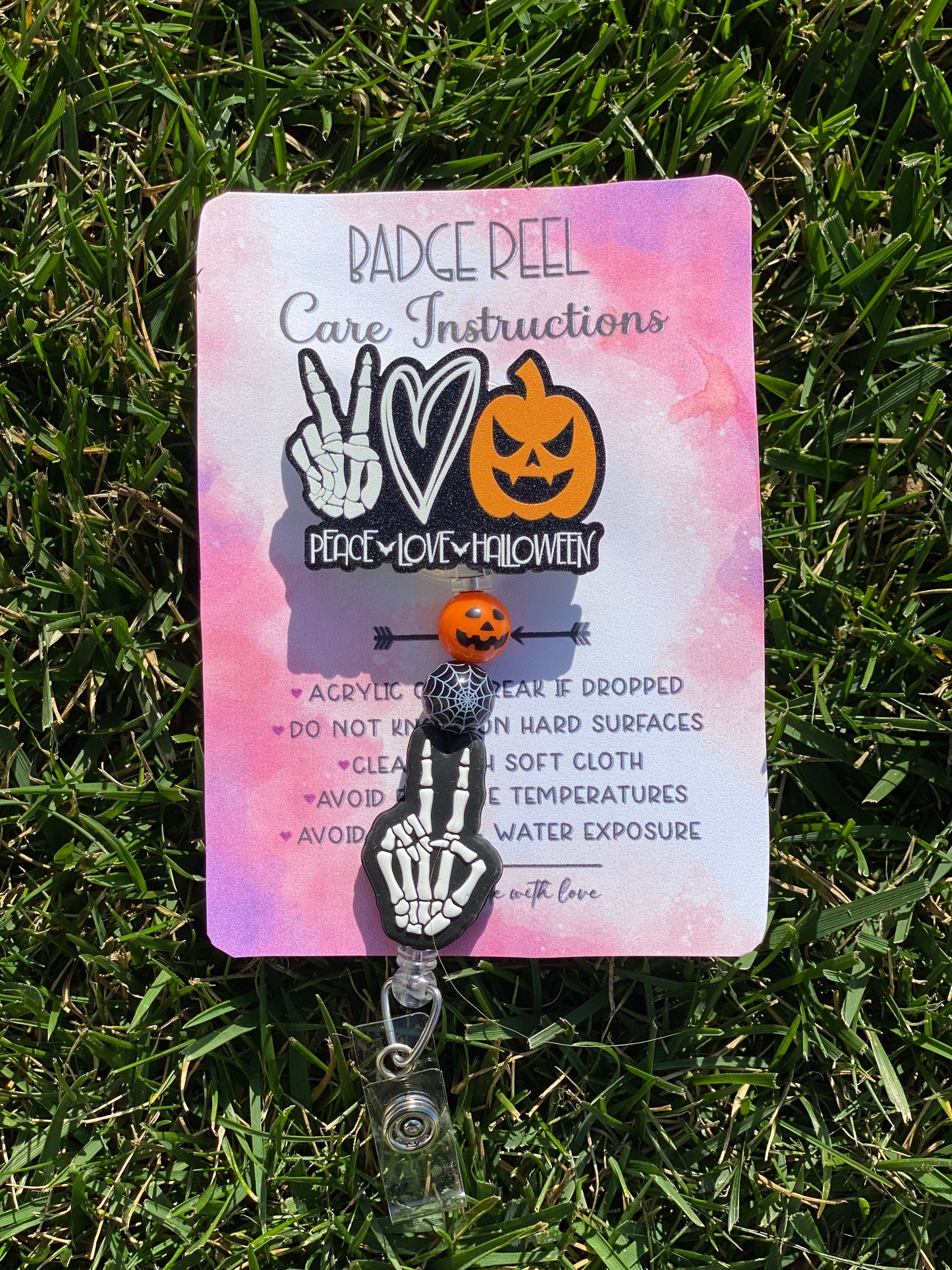 Peace Love Halloween Badge Reel