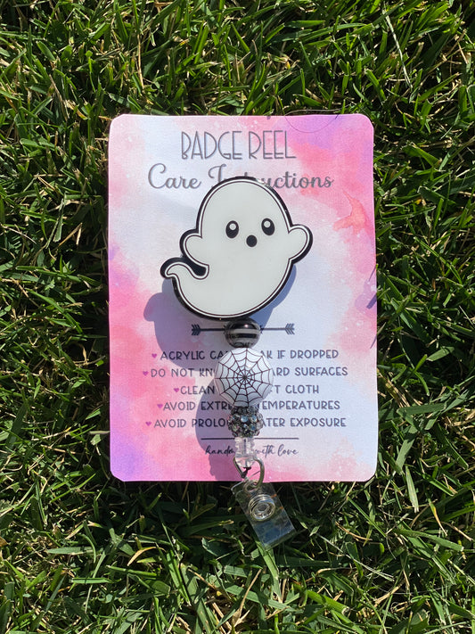 Ghost Halloween Badge Reel and Beads