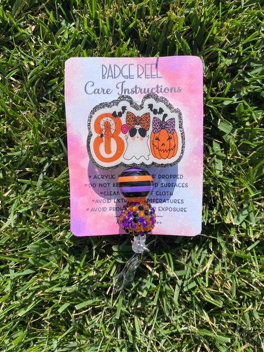 Boo Pumpkins Ghost Badge Reel Halloween Beads