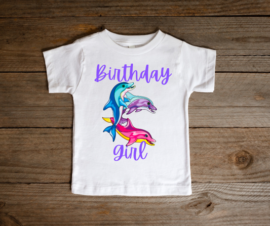 90s Inspired Lisa Frank Birthday Girl Dolphins Tee youth/adult
