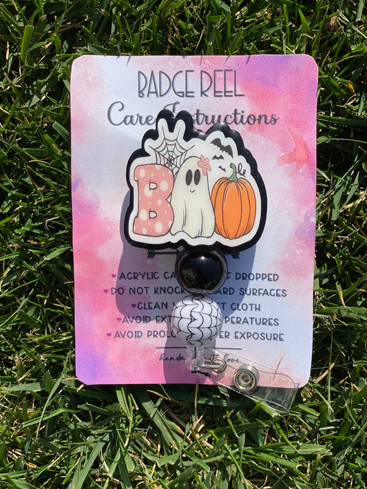 Boo Pumpkins Ghost Web Badge Reel Halloween Beads