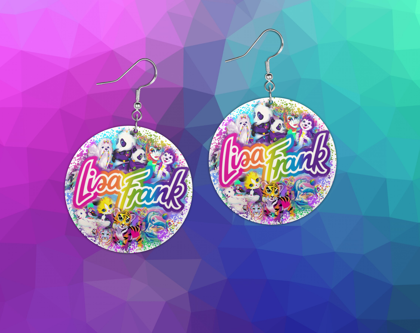 Lisa Frank Inspired 90s 1 inch round hypoallergenic Earrings