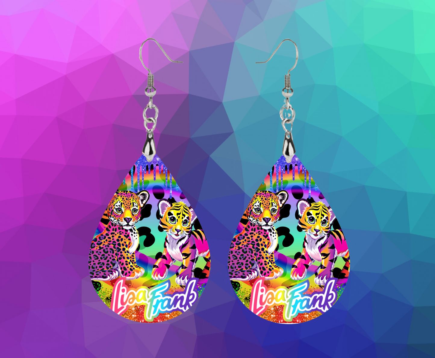 Lisa Frank Inspired 90s Tiger 1 inch teardrop hypoallergenic Earrings