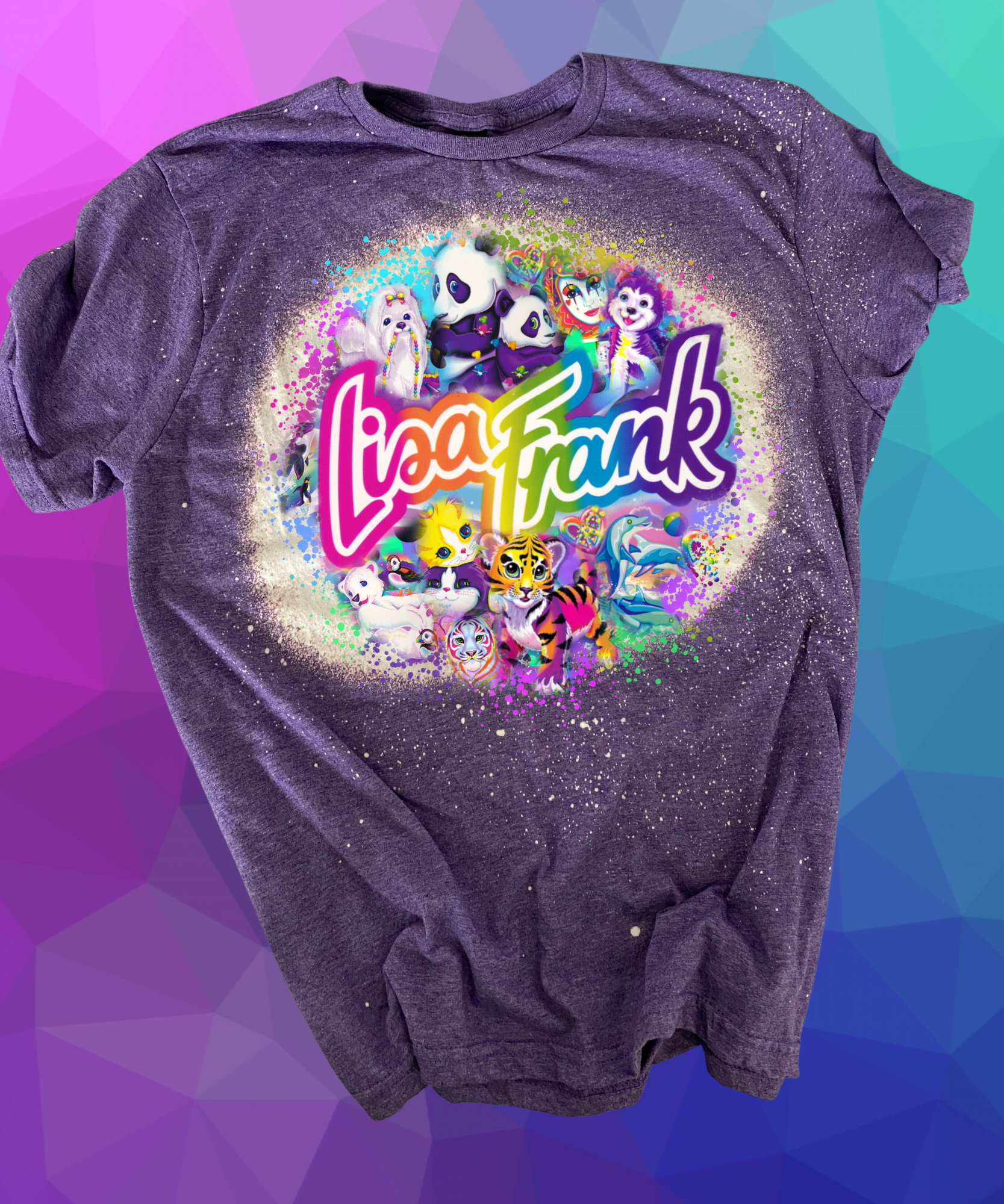 My Store Lisa Frank Inspired 90s Vibes Bleached Tee Youth Small / Heather Purple