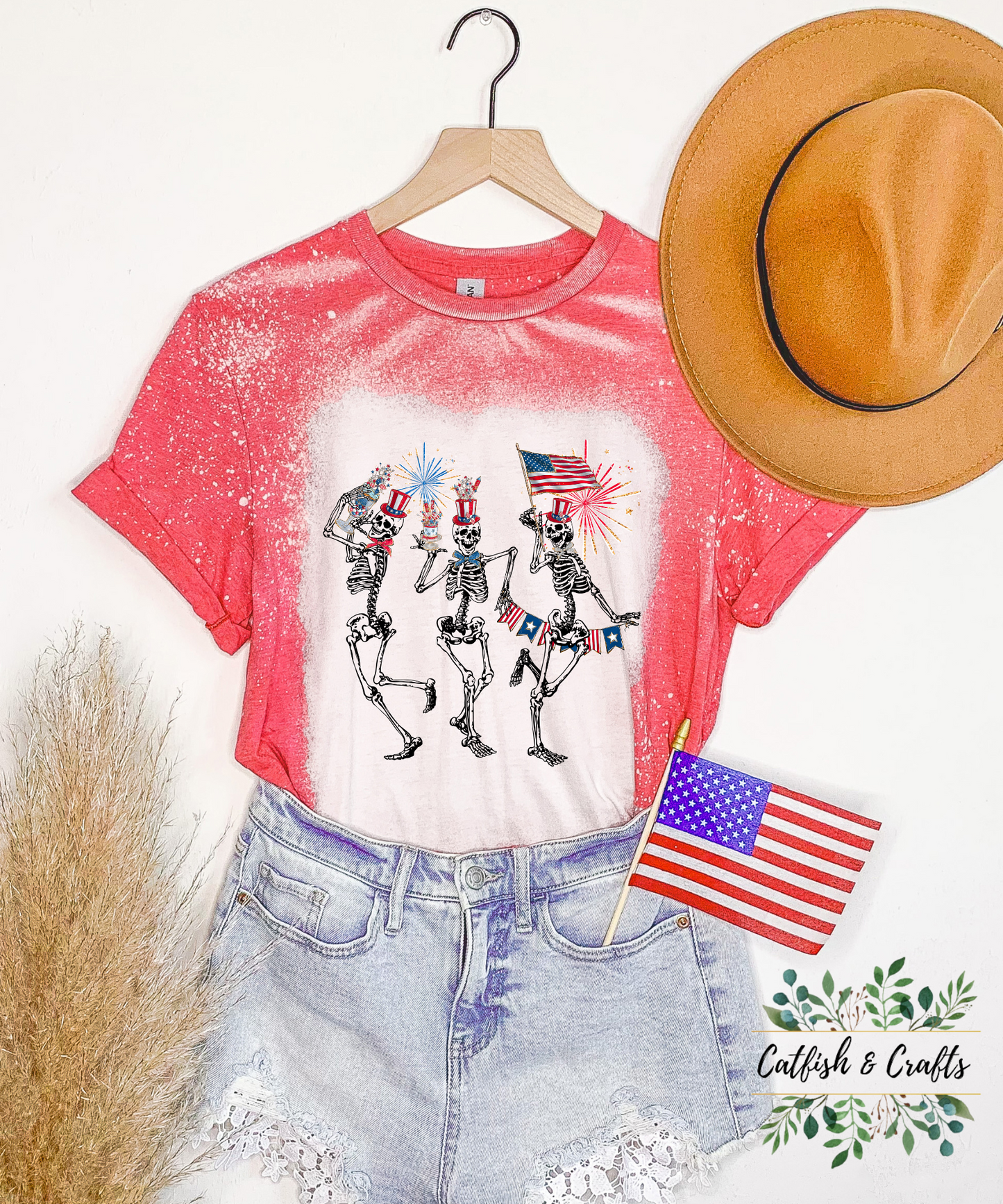 American Skeletons 4th of July Bleached Tee