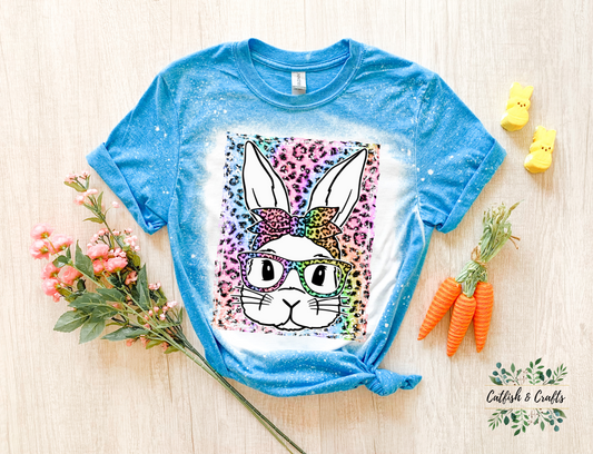 Easter Bunny Color Leopard Bleached Tee