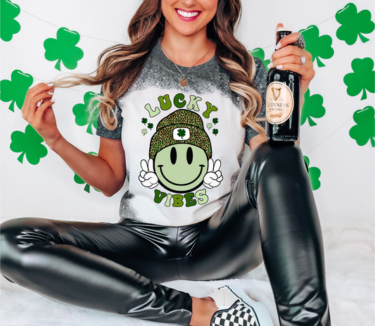 St. Patrick's Day Lucky Vibes Bleached Tee