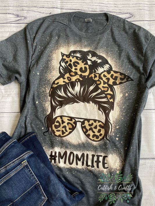 Mom Life Leopard Bleached Tee