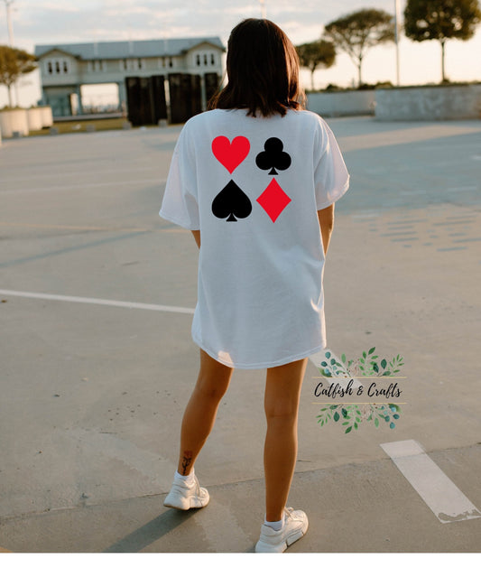 Cards Four Suits Ace Spades Diamond Hearts Graphic Tee Oversized