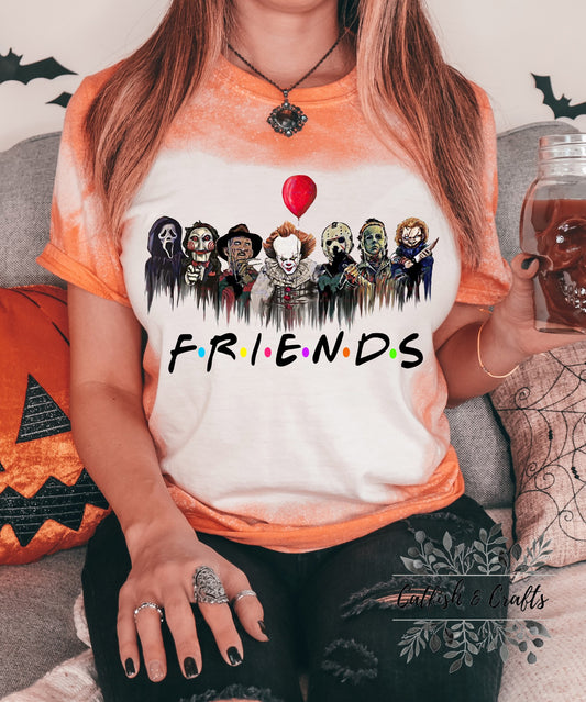 Friends Halloween Horror Myers Chucky Pennywise Bleached Tee