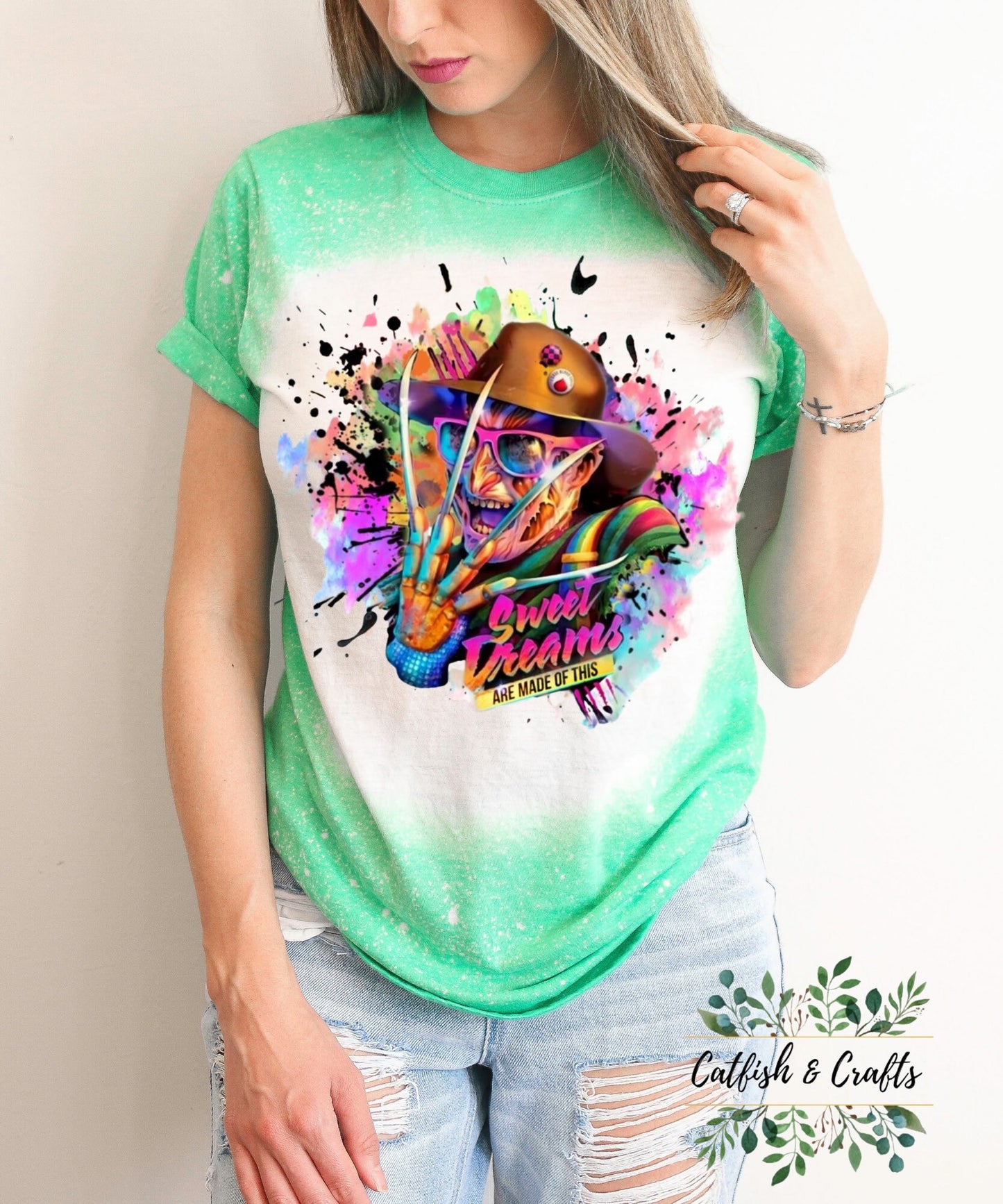 Freddy Krueger Sweet Dreams Halloween Horror Bleached Tee