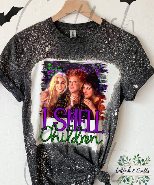 Hocus Pocus Halloween Sanderson Sisters I Smell Children Bleached Tee