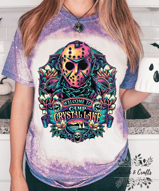 Welcome to Camp Crystal Lake Halloween Horror Bleached Tee