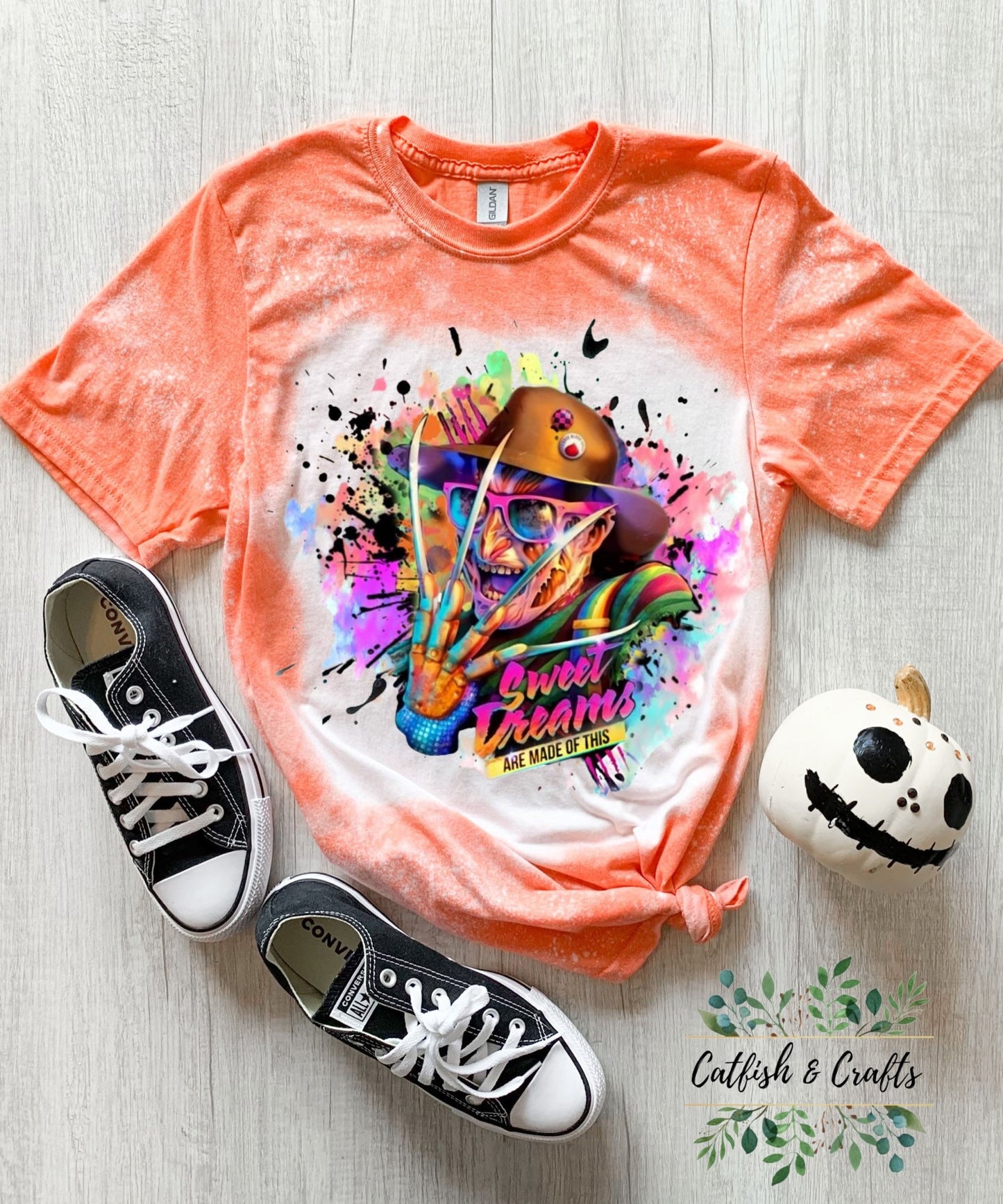 Freddy Krueger Sweet Dreams Halloween Horror Bleached Tee