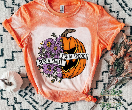 Sorta Sweet Sorta Spooky Pumpkin Halloween Bleached Tee