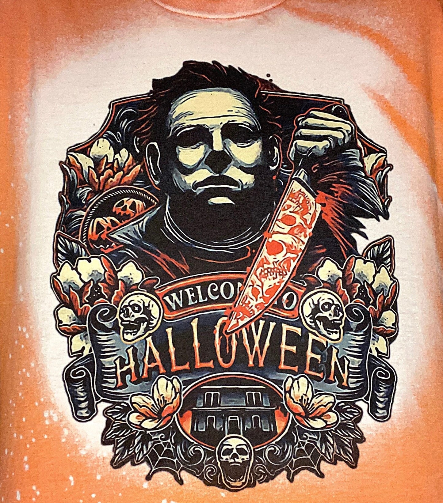 Michael Myers Welcome to Halloween Horror Bleached Tee