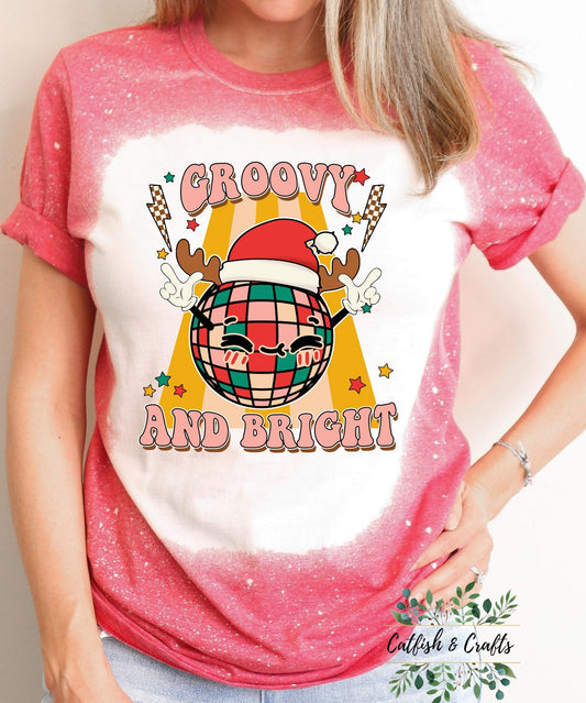 Retro, Holiday, Groovy, Christmas Bleached Tee