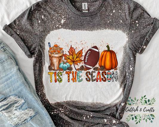 Autumn, Football, Thankful, Fall, Thanksgiving, Pumpkin Bleached Tee