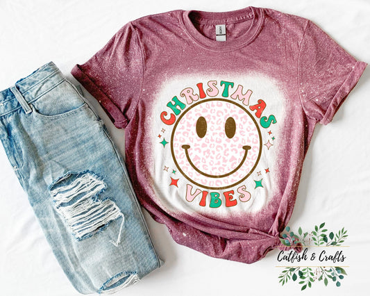 Retro, Holiday, Groovy, Christmas Bleached Tee
