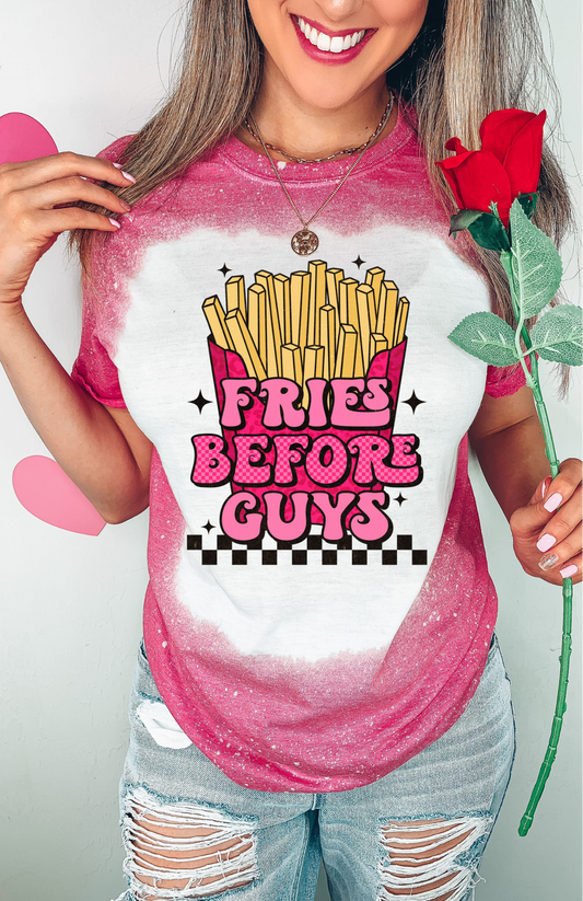 Valentine’s Day Fries Before Guys Bleached Tee