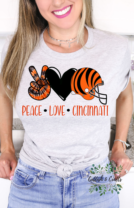 Football Peace Love Cincinnati Tee